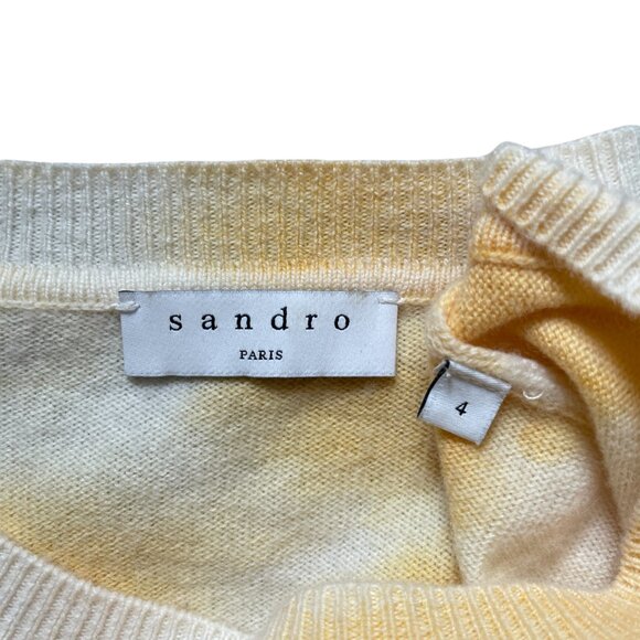 Sandro x Smiley Walk To The Sun Sweater Size 4 Yellow White Cashmere - Picture 7 of 12